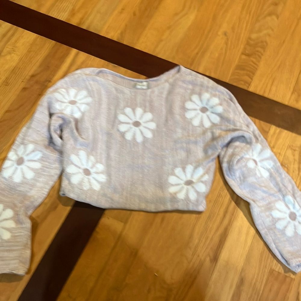 Altar'd State Kids Sweater in Light Purple with White Floral Design
